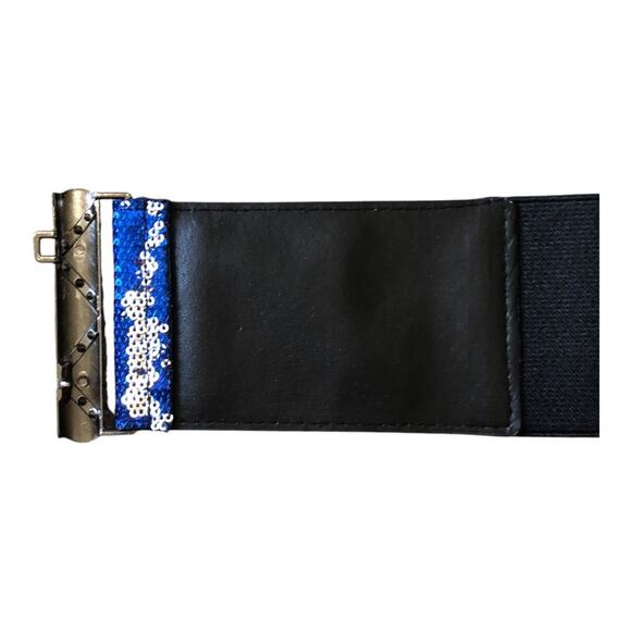 Oker NIP Women’s Blue Silver Sequin Elastic Waistband Rhinestones Buckle Belt - Picture 10 of 16